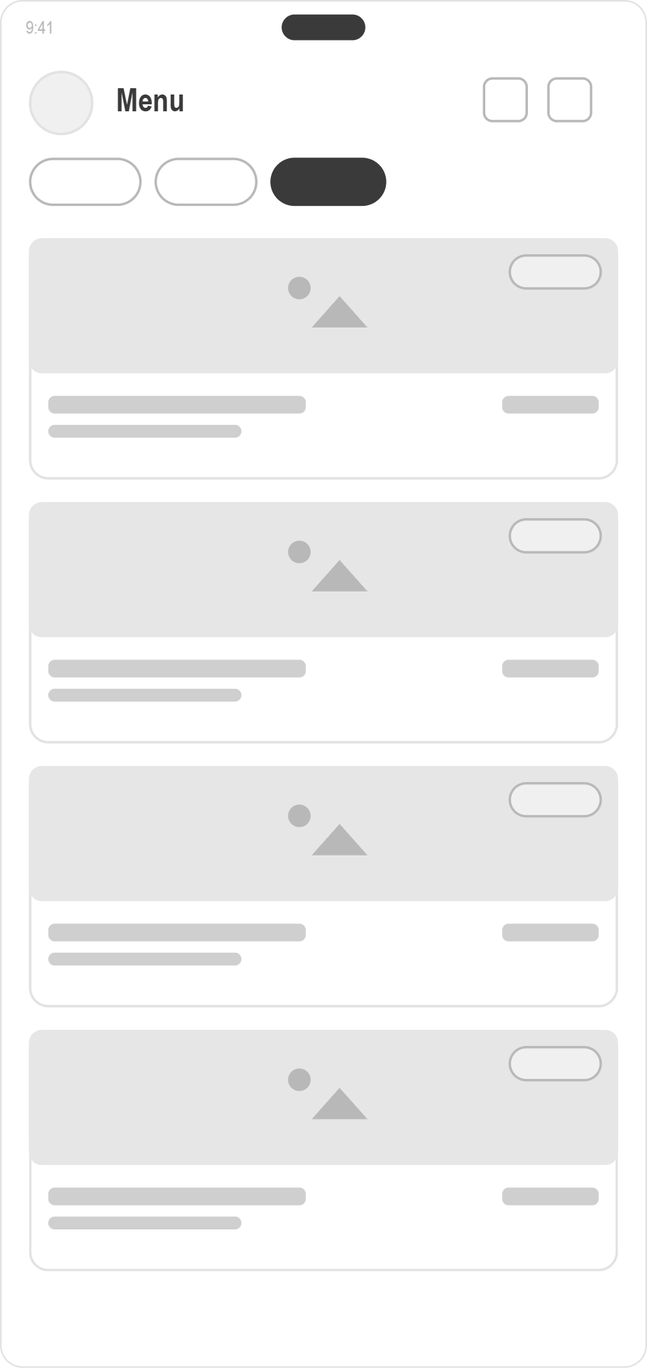 Low-fidelity Forkast customer menu