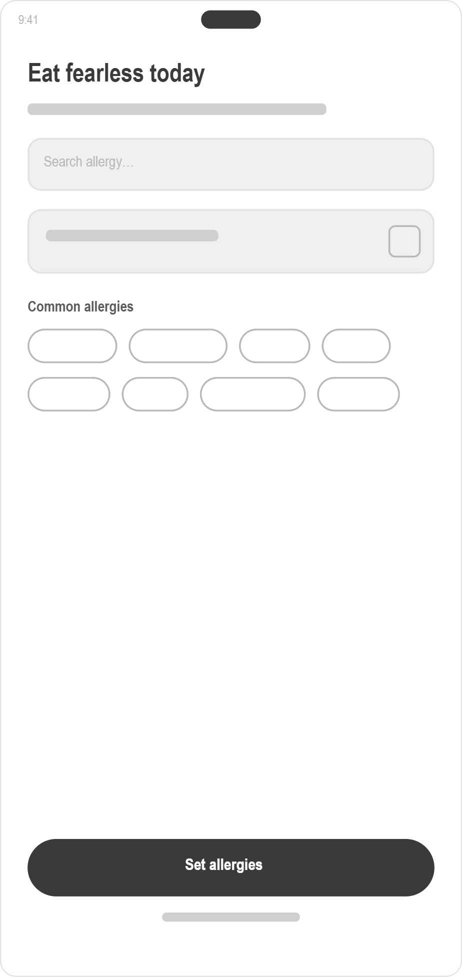 Forkast customer allergen setup screen